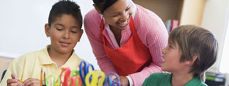 Teaching smiling at two students
