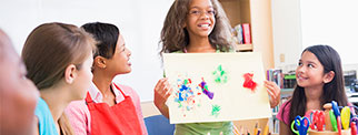 Teacher with students in Art class 