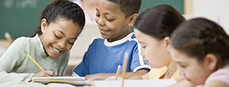 Young students writing