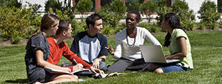 Group of students sat outside
